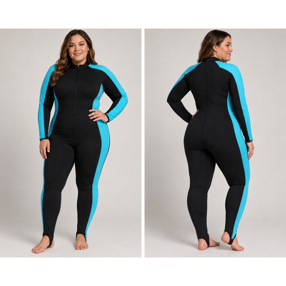 Sbart Womens 3XL Full Body Rash Guard One Piece Swimsuit Black Turquoise Stirrup
